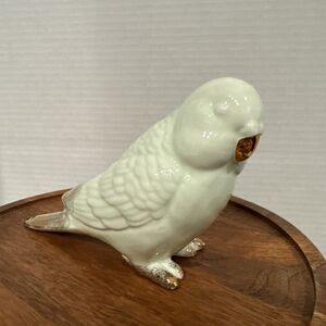 Vintage Mint Green Glass Parakeet Rare Gold Details